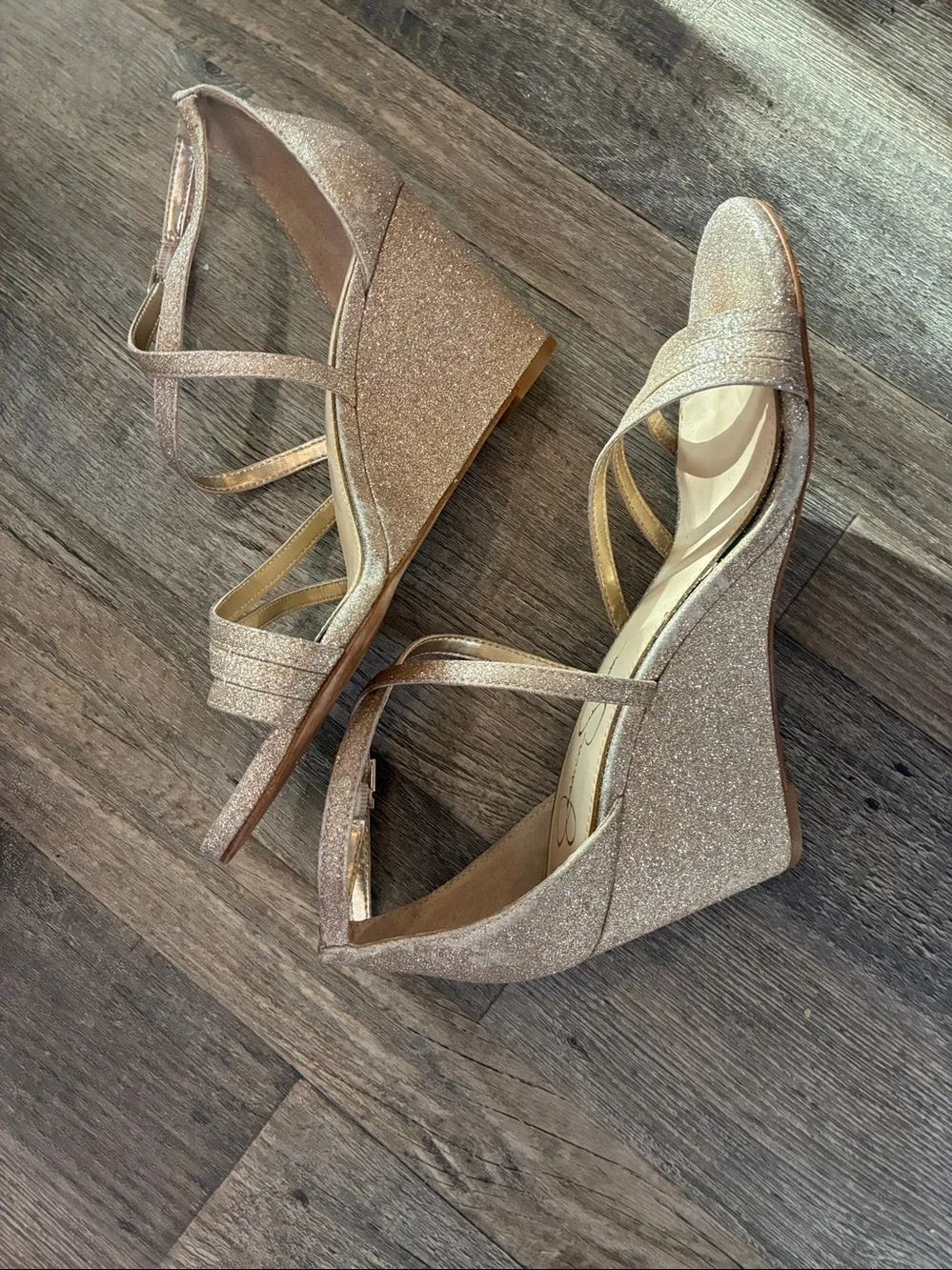 Jessica Simpson Platform Gold Glitter Strappy Heels Sz 8.5